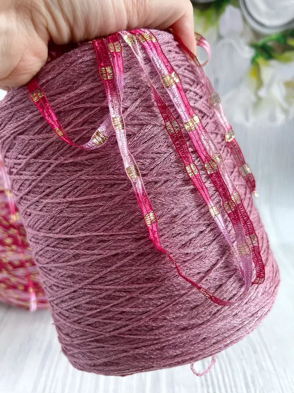 Пряжа ленточка плоская для вязания Binario Lurex