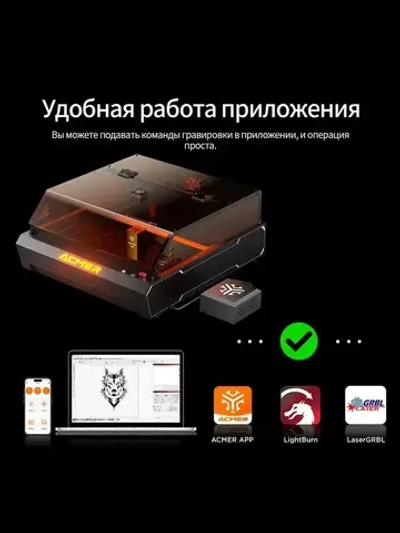 Лазерный гравёр ACMER P3 48 Вт закрытого типа гравировка по дереву, акрилу, коже и МДФ, рабочая зона 400 390 мм, высокая точность