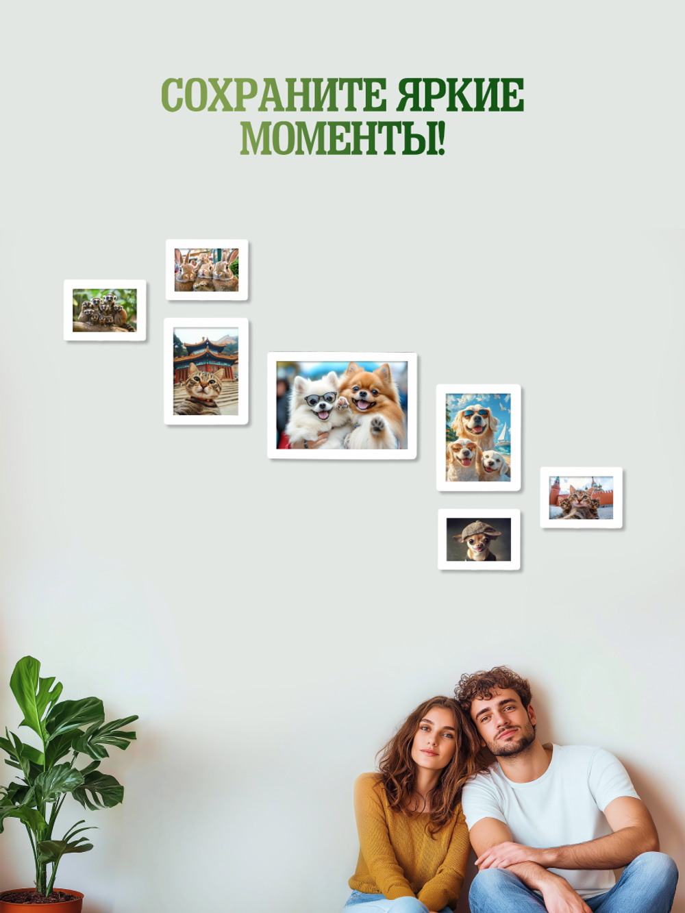 Набор фоторамок 7 в 1 (1 большая, 2 средние, 4 маленькие) Белый лак