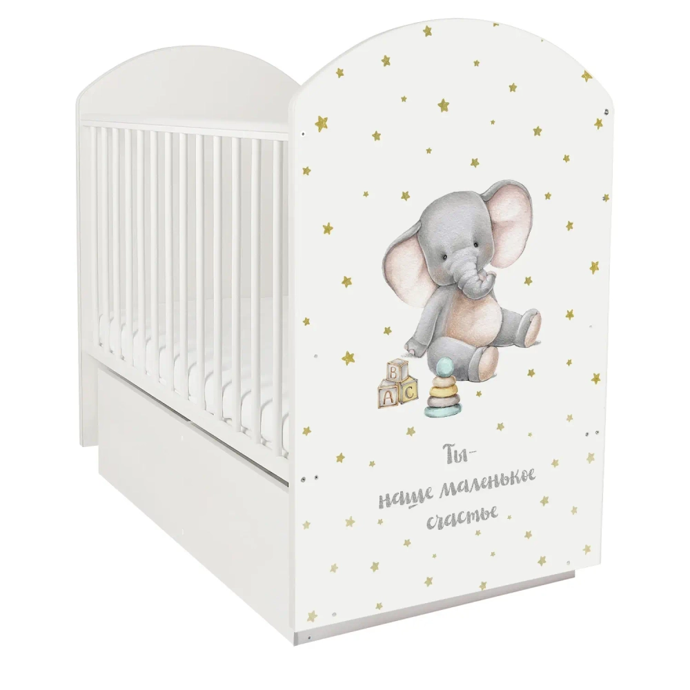 Кровать детская Indigo My Sleepy маятник, ящик белый слоник