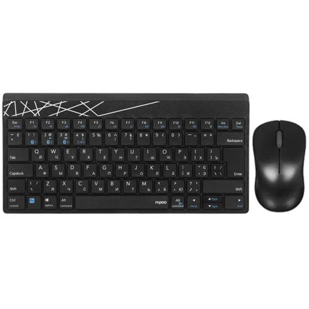 Беспроводная мембранная клавиатура и оптическая беспроводная мышь Rapoo 8000M Русифицированная раскладка ISO 75%, 78 клавиш