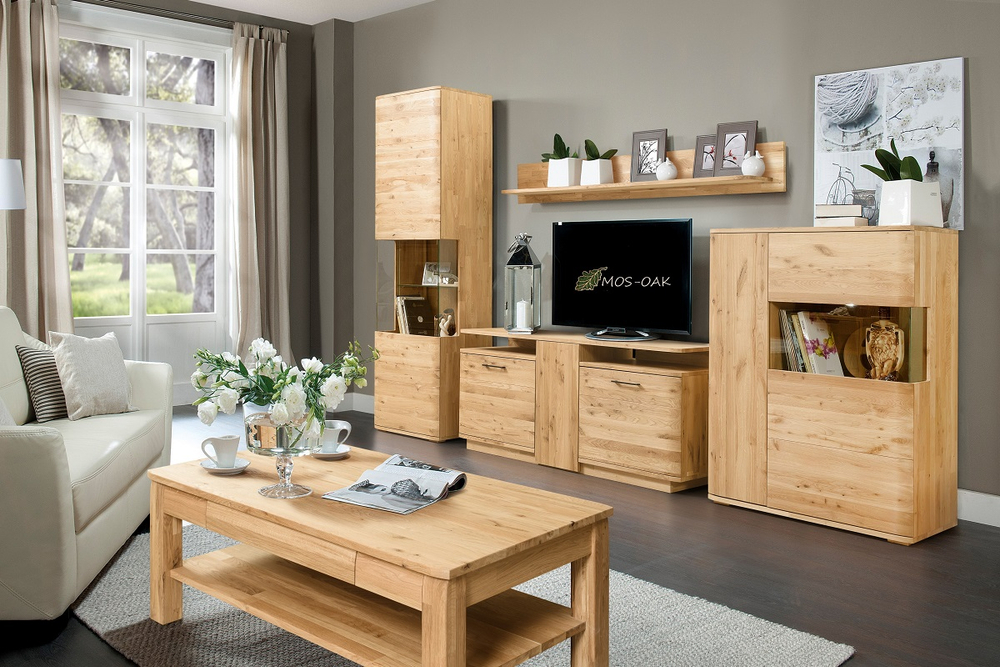 Шкаф с витриной из массива дуба Мидгард-1