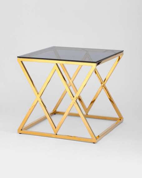 Журнальный стол 55*55 ИНСИГНИЯ золото стекло smoke