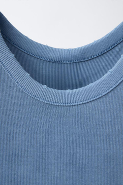 ZARA ТОП С ЭФФЕКТОМ ПОТЕРТОСТИ И ДЕТАЛЯМИ В РУБЧИК, ГОЛУБОЙ