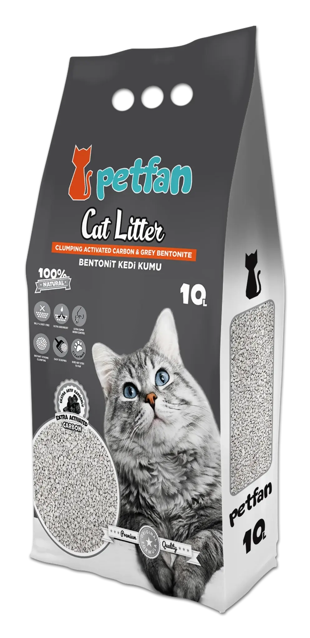 Бентонитовый наполнитель PetFan Natural с запахом угля