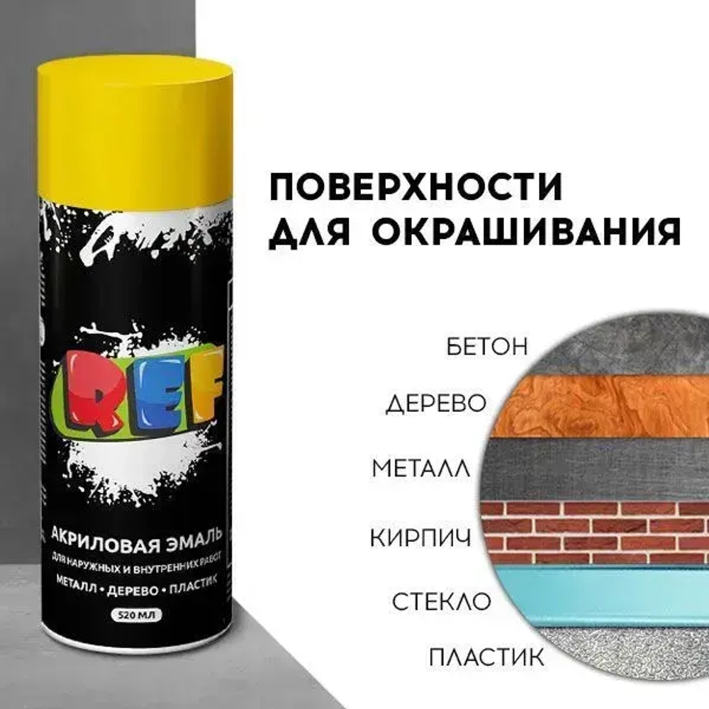 Акриловая краска аэрозольная 520 мл ЛИМОННО-ЖЕЛТЫЙ ГЛЯНЦЕВЫЙ, быстросохнущая, универсальная / REF / эмаль в баллончике, для декора, мебели, дерева, металла, стен