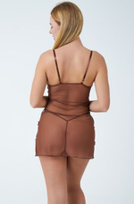 Полупрозрачная сорочка с расшитым лифом и феромонами (Размер: L-XL) (Цвет: коричневый)