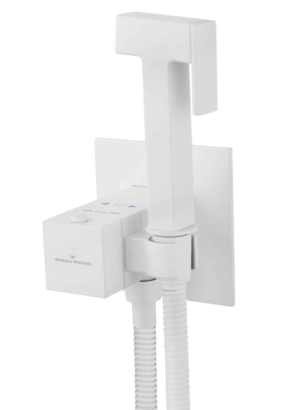 Смеситель с гигиеническим душем и термостатом, встраиваемый WONZON & WOGHAND, Белый матовый (WW-88829910-MW)