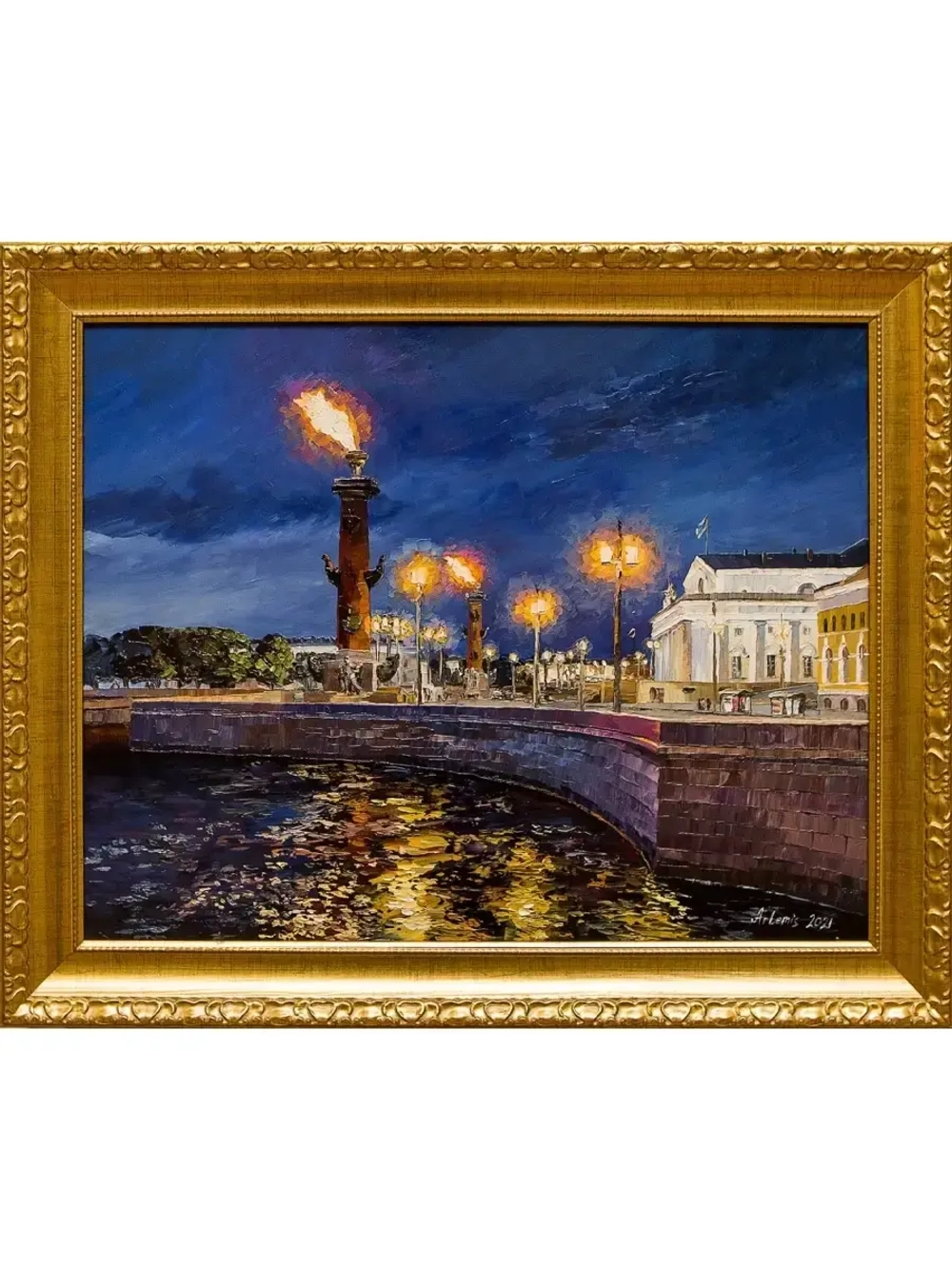 Картина маслом "Санкт- Петербург. Ростральные колонны" Артемис