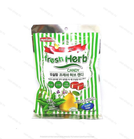 Карамель без сахара со вкусом мяты, айвы, грейпфрута, лайма Melland FreshHerb candy sugar free, 74 гр.