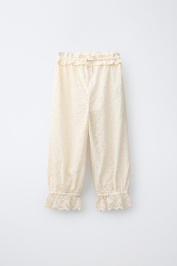 ZARA БРЮКИ-БОМБАШКИ С ВЫШИВКОЙ, ЭКРЮ