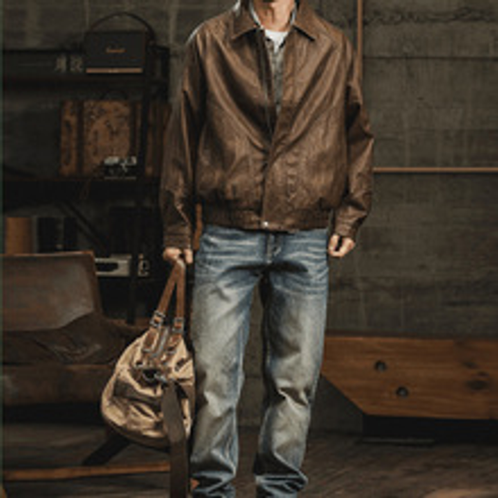 Американская ретро-кожаная кожаная куртка мужская кожаная куртка, свободная повседневная отворот куртка Tide