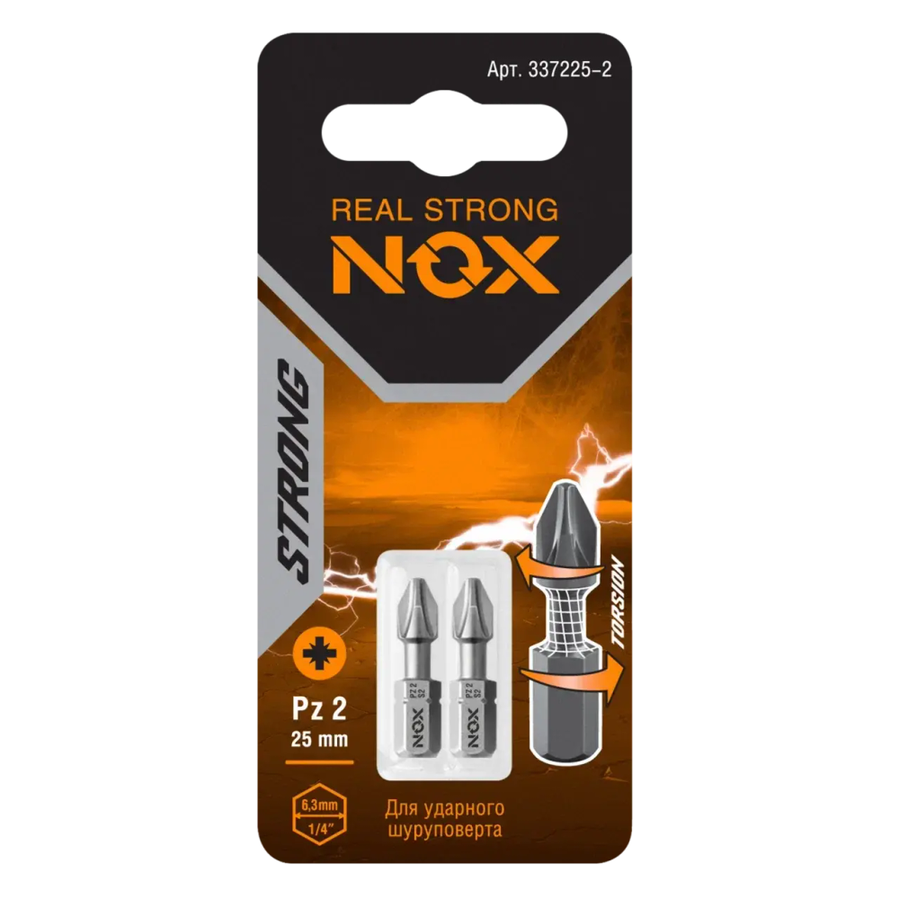 Бита torsion PZ 2х25мм карта 2шт NOX STRONG 337225-2