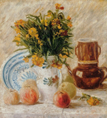 Картина для интерьера "Ваза с цветами, кофейник и фрукты", Ван Гог Винсент Настене.рф