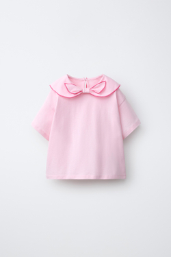 ZARA ФУТБОЛКА С БАНТОМ И ШАРФОМ, ПАСТЕЛЬНО-РОЗОВЫЙ