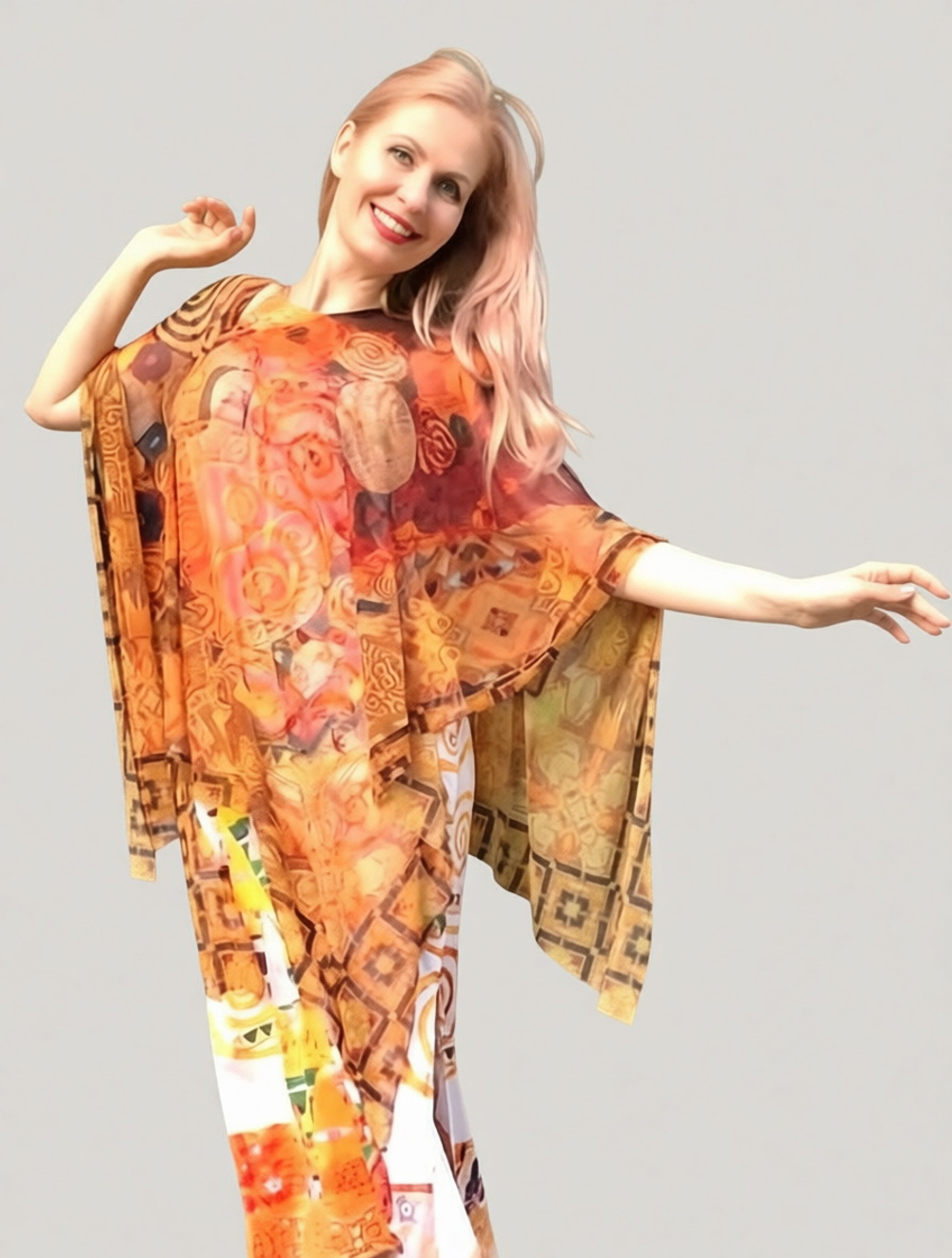 Накидка-пончо из сетки "Солнечный Климт" по мотивам живописи Густава Климта