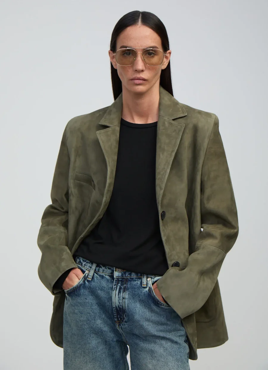 Жакет из натуральной замши, Зеленый