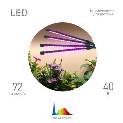 Настольный светильник для растений ЭРА FITO-40W-АLED-Ra полного спектра 40 Вт черный