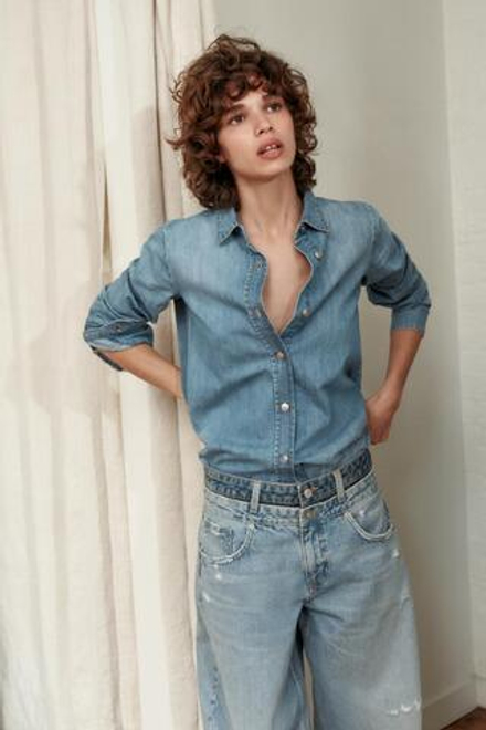 ZARA ДЖИНСОВАЯ РУБАШКА TRF, СИНИЙ