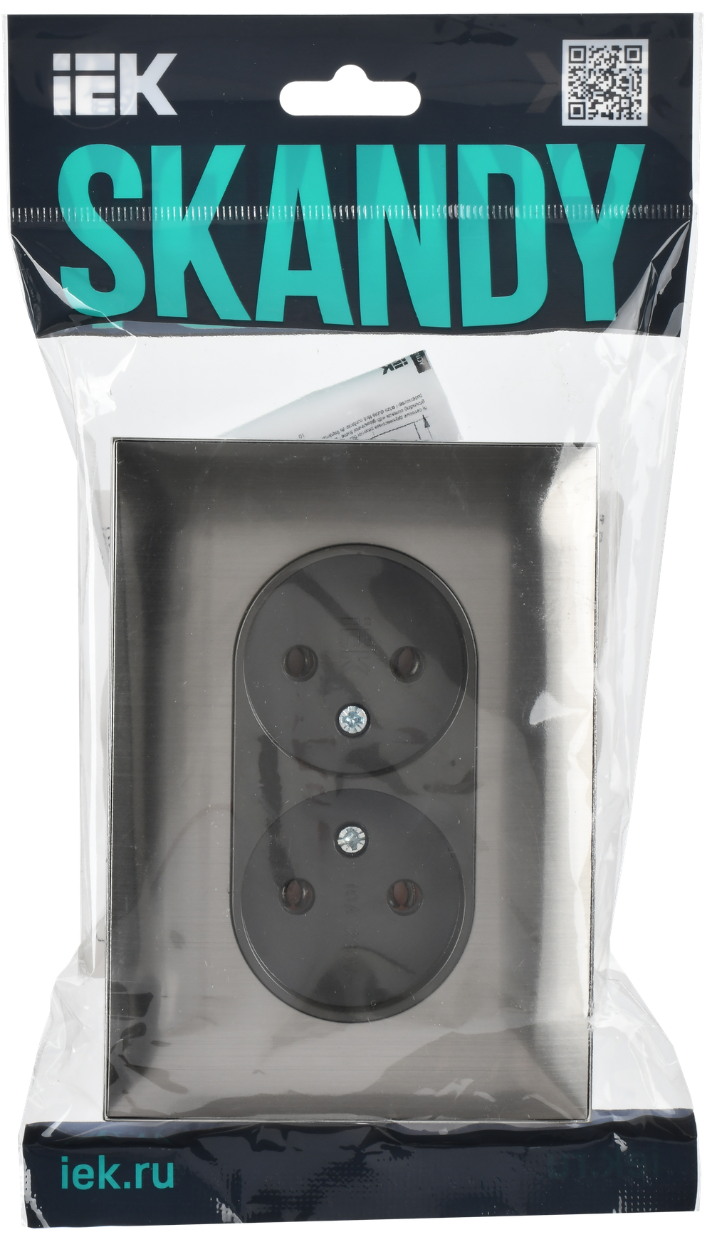 SKANDY Розетка 2-местная без заземления без защитных шторок 10А в сборе SK-R10N металл никель IEK