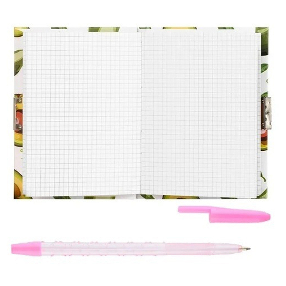 Блокнот детский Basir на замке, с ручкой, формат А6, серия "Авокадо", переплет 7БЦ, 15*11 см, 48 листов, 4 цвета ассорти