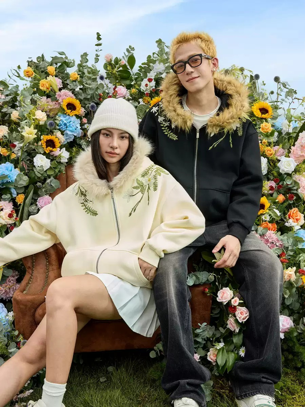 Худи HARSHandCRUEL "Flowers" Fur Hoodie