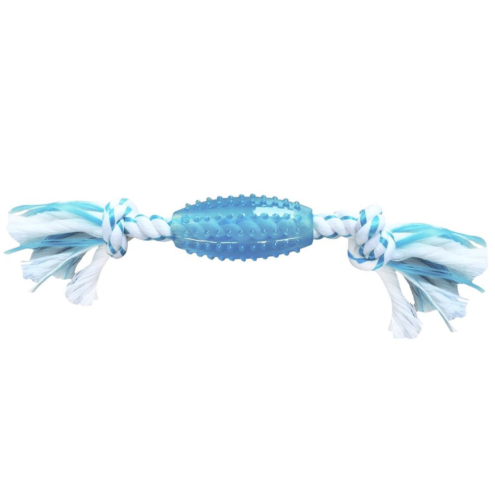 Игрушка CanineClean для собак Регби синтетическая резина с канатом, 25 см с ароматом мяты, голубой Игрушка CanineClean для собак Регби синтетическая резина с канатом, 25 см с ароматом мяты, голубой