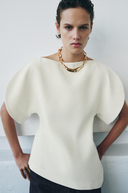 ZARA ТОП С ОБЪЕМНЫМИ РУКАВАМИ — ZW COLLECTION, ЦВЕТ СЛОНОВОЙ КОСТИ