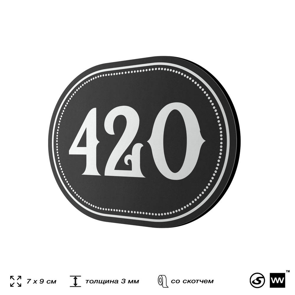 Номерок на дверь квартиры 420, для кабинета, офиса, шильдик 9 х 7 см, черный, Айдентика Технолоджи