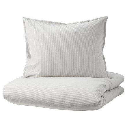 IKEA BERGPALM  (ИКЕА БЕРГПАЛМ)  -  Пододеяльник и наволочка, серый/полосатый, 150x200/50x60 см