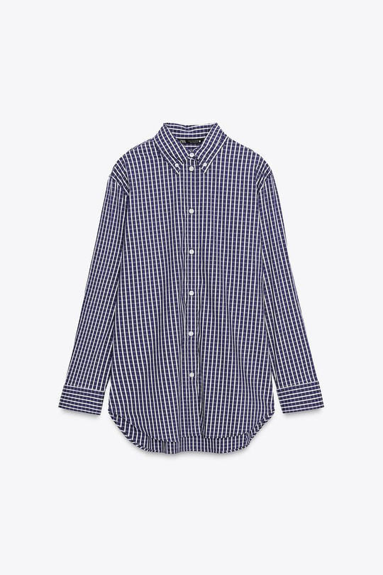 ZARA РУБАШКА ИЗ ПОПЛИНА, СИНИЙ/БЕЛЫЙ