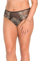 Женские трусики-слипы из сетки с вышивкой бежевой нитью (Размер: 6X) (Цвет: черный)