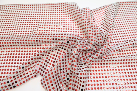 Трикотаж белый с красными пайетками