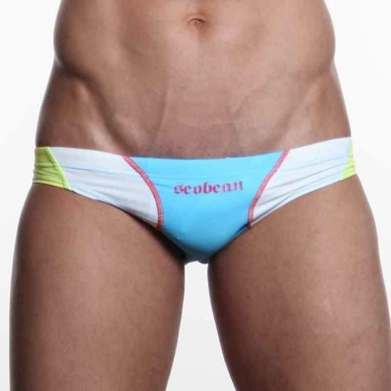 Мужские плавки брифы голубые с желтыми вставками Seobean Swim Brief