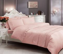 Постельное белье ALIANZ розовый  с кружевом deluxe TIVOLYO HOME Турция