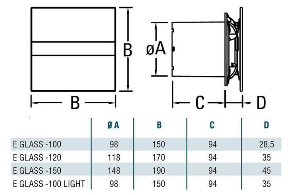 Накладной вентилятор Cata E 100 GL Light (LED подсветка)