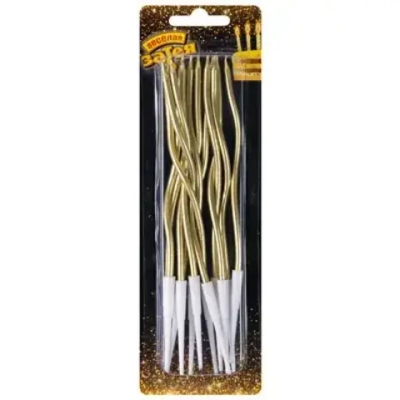 Свечи Волна золото с подст 13см 12шт