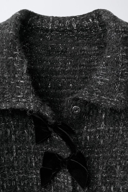 ZARA КАРДИГАН С БЛЁСТКАМИ И БАРХАТНЫМИ БАНТАМИ, АНТРАЦИТОВО-СЕРЫЙ