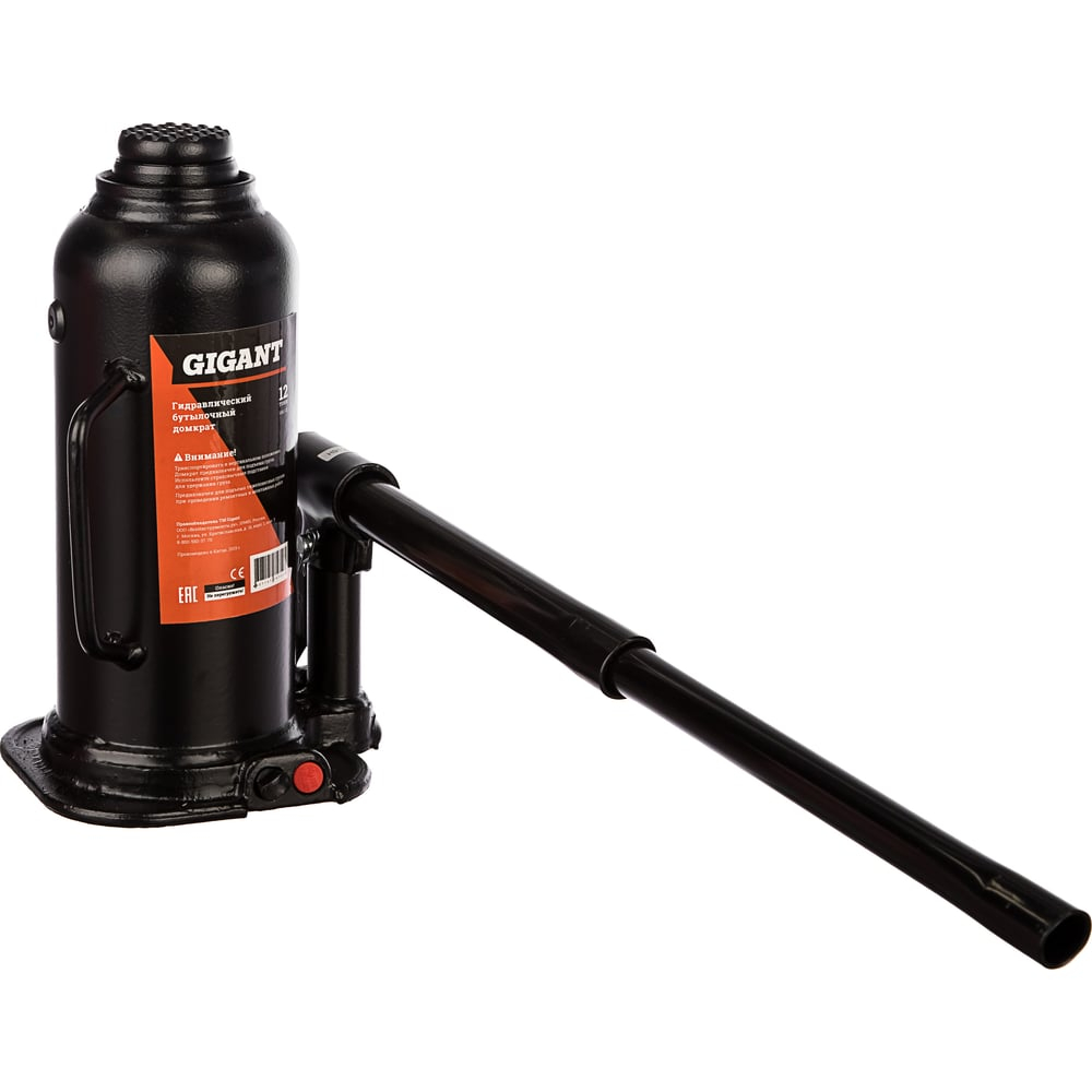 Гидравлический бутылочный домкрат 12Т, подхват 230мм, подъем 465мм, рабочий ход 210мм, Gigant HBJ-12