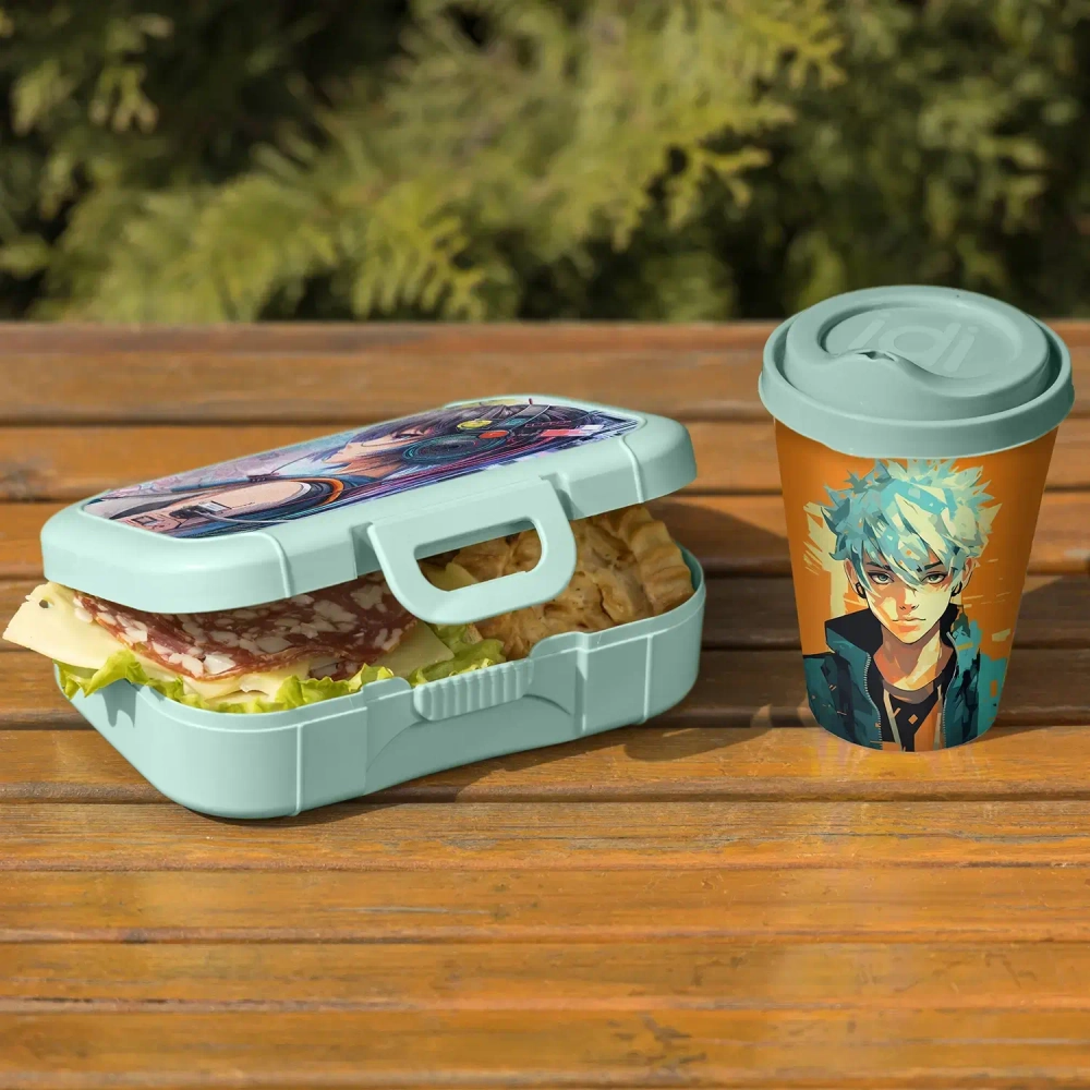 Стакан с крышкой 420мл «IZI-GO» с декором (микс 1)