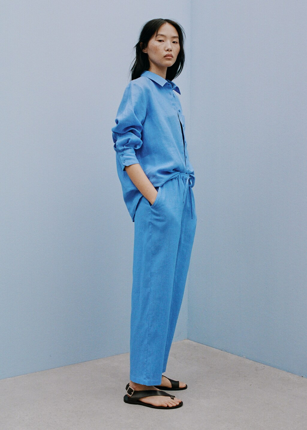 Прямые брюки с хлопком и льном