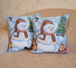 Декоративный гобеленовый чехол для интерьерной подушки Снеговик 38*38