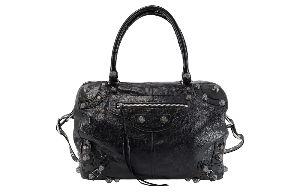 Balenciaga Leather Handbag Travel Bag Unisex Black