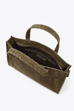 ZARA СУМКА CITYBAG ПЛЕТЕНОЙ ЗАМШИ, ЗЕЛЕНЫЙ