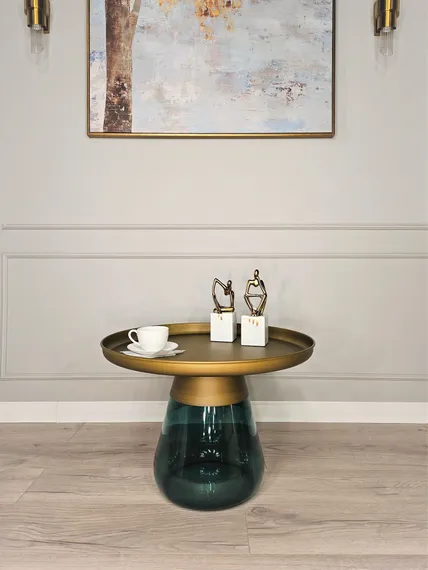 Журнальный столик Zeigna, Ø60х42 см, зеленое стекло, латунь