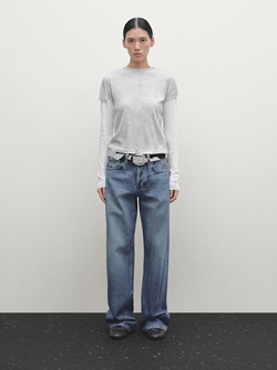 Massimo Dutti Двухслойная футболка из хлопка, серый