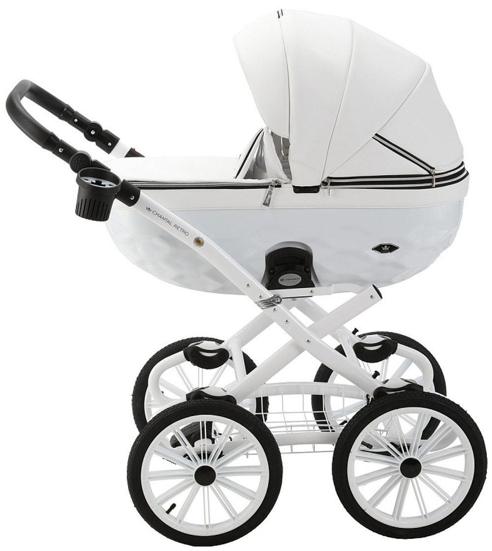 Детская коляска Adamex Chantal Retro Deluxe 2 в 1 C104A (БЕЛАЯ 100% КОЖА-ХРОМ.МОЛНИИ)