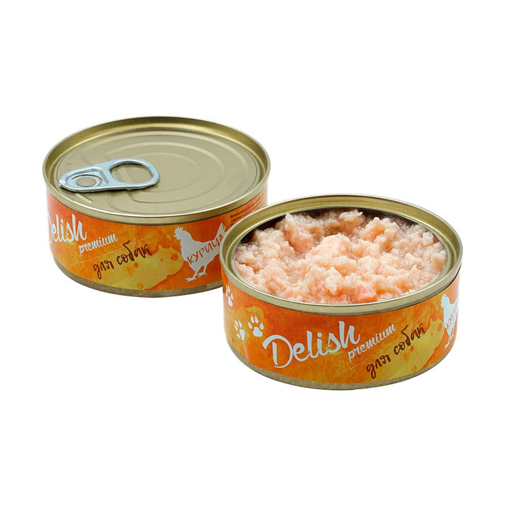 Консервы DELISH Premium для собак с курицей - 24 х 100 гр (набор)