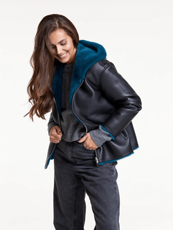 Дубленка короткая зимняя, синяя, Северина