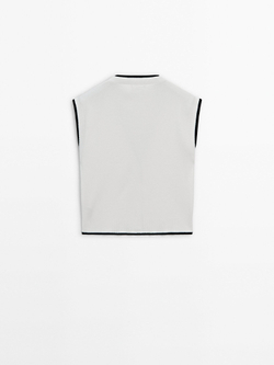 Massimo Dutti Трикотажный жилет с V-образным вырезом, натуральный, кремовый